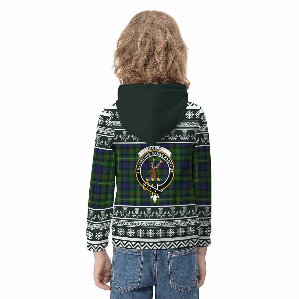 Rollo Clan Tartan Christmas Kid Hoodie with Family Crest - Tartan Vibes Clothing