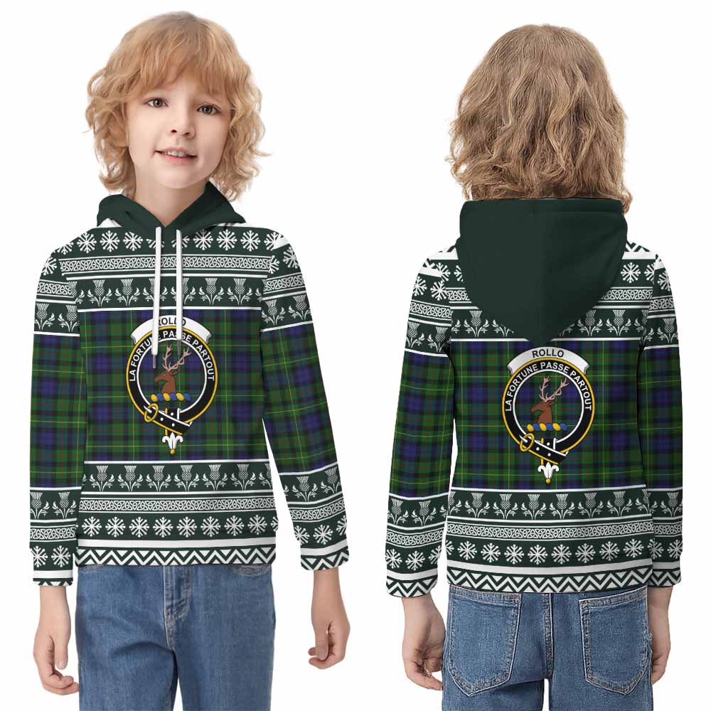 Rollo Clan Tartan Christmas Kid Hoodie with Family Crest - Tartan Vibes Clothing