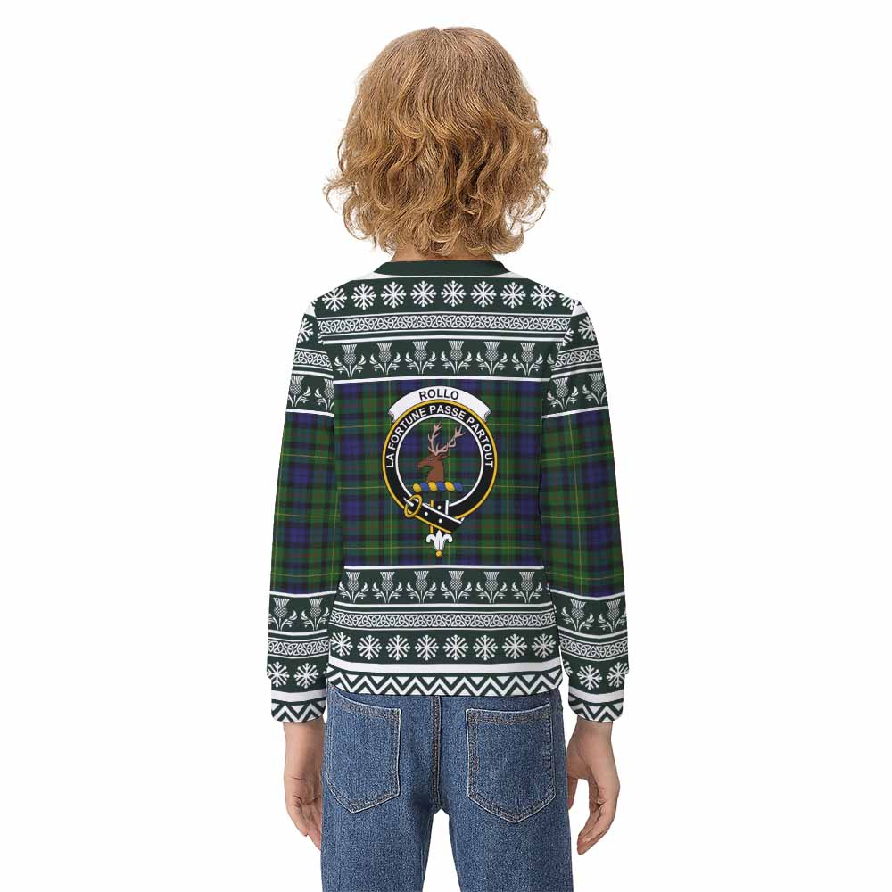 Rollo Clan Tartan Christmas Kid Ugly Sweatshirt with Family Crest - Tartan Vibes Clothing
