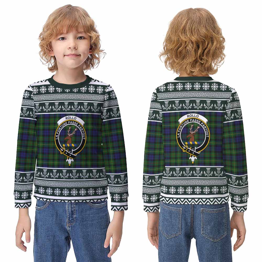 Rollo Clan Tartan Christmas Kid Ugly Sweatshirt with Family Crest - Tartan Vibes Clothing