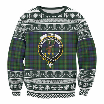 Rollo Clan Tartan Christmas Sweatshirt with Family Crest
