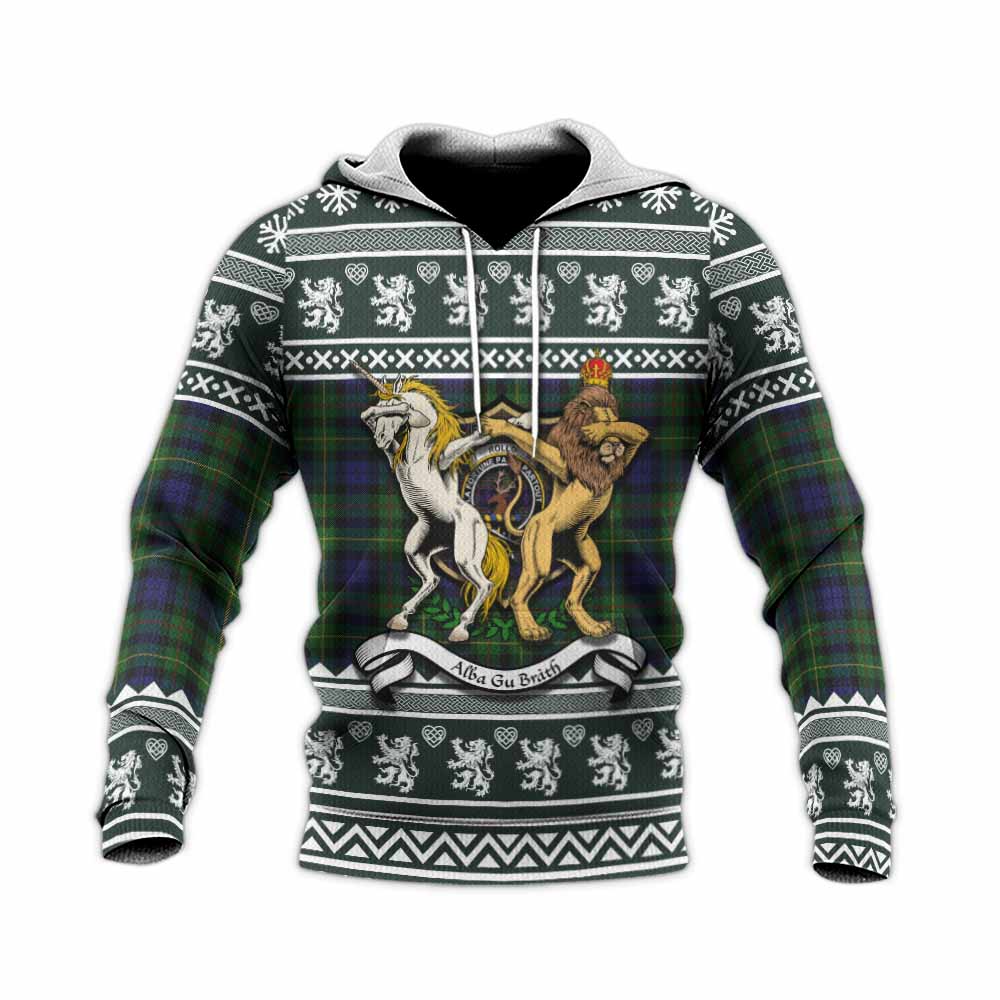 Rollo Clan Tartan Crest Christmas Knitted Hoodie Coat of Arms Funny Style - Tartan Vibes Clothing