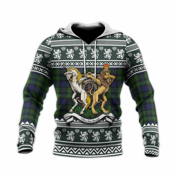 Rollo Clan Tartan Crest Christmas Knitted Hoodie Coat of Arms Funny Style