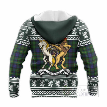 Rollo Clan Tartan Crest Christmas Knitted Hoodie Coat of Arms Funny Style