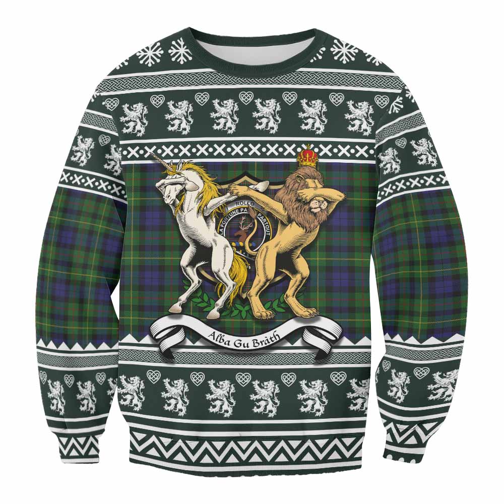 Rollo Clan Tartan Crest Christmas Sweatshirt Coat of Arms Funny Style - Tartan Vibes Clothing