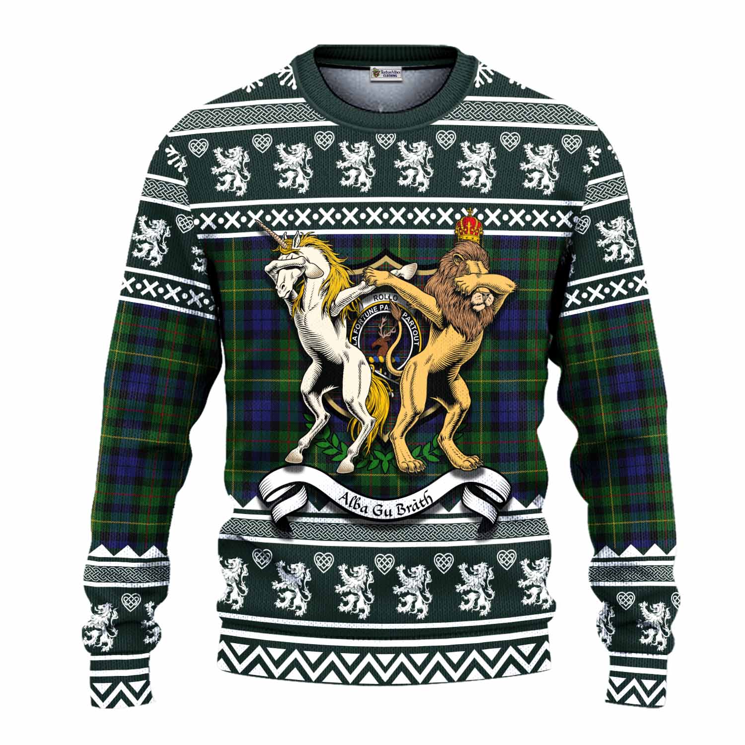 Rollo Clan Tartan Crest Christmas Ugly Sweater Coat of Arms Funny Style - Tartan Vibes Clothing