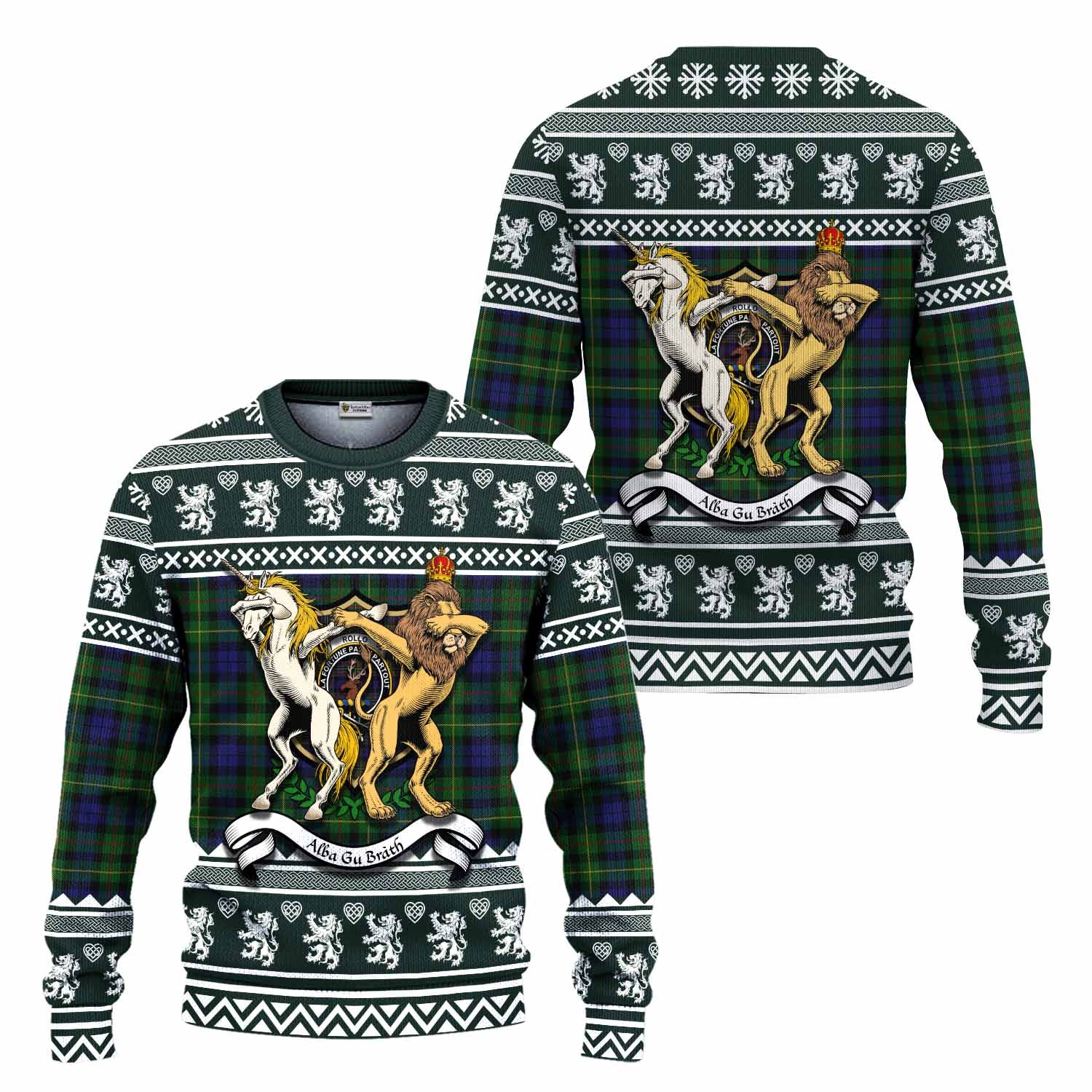 Rollo Clan Tartan Crest Christmas Ugly Sweater Coat of Arms Funny Style - Tartan Vibes Clothing