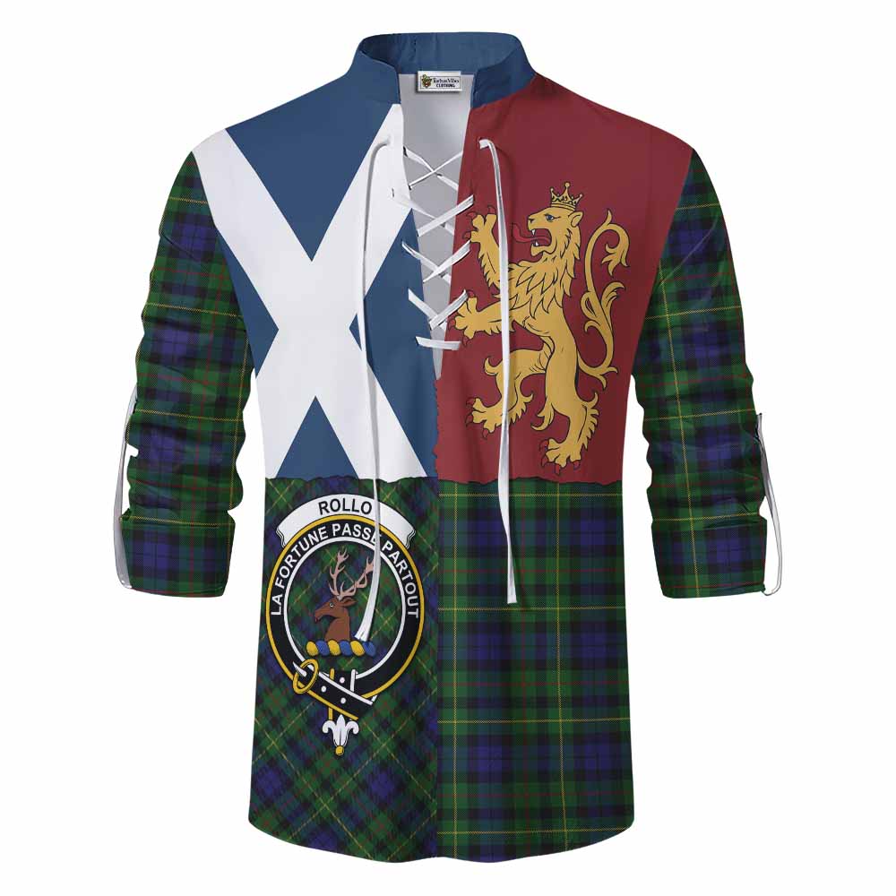 Rollo Crest Tartan Ghillie Shirt with Lion Rampant Saltire Style - Tartan Vibes Clothing