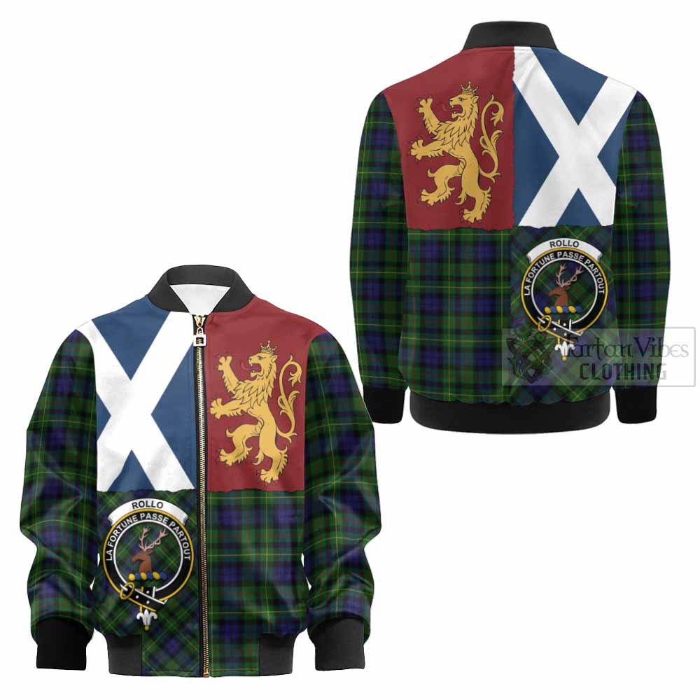 Rollo Crest Tartan Kid Bomber Jacket with Lion Rampant Saltire Style - Tartan Vibes Clothing