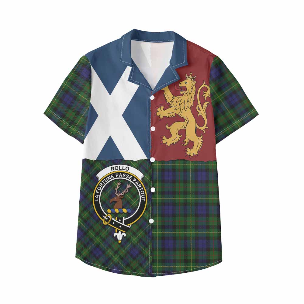 Rollo Crest Tartan Kid Hawaiian Shirt with Lion Rampant Saltire Style - Tartan Vibes Clothing