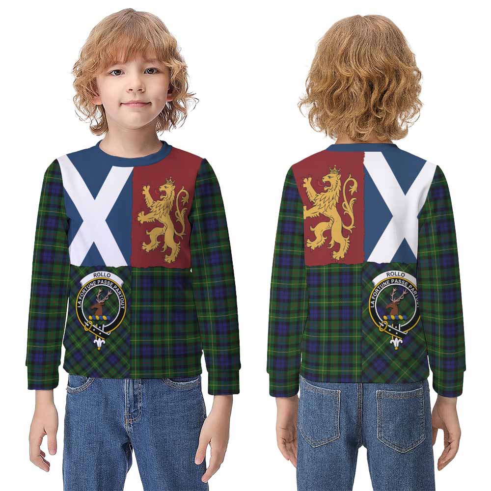 Rollo Crest Tartan Kid Knitted Sweatshirt with Lion Rampant Saltire Style - Tartan Vibes Clothing