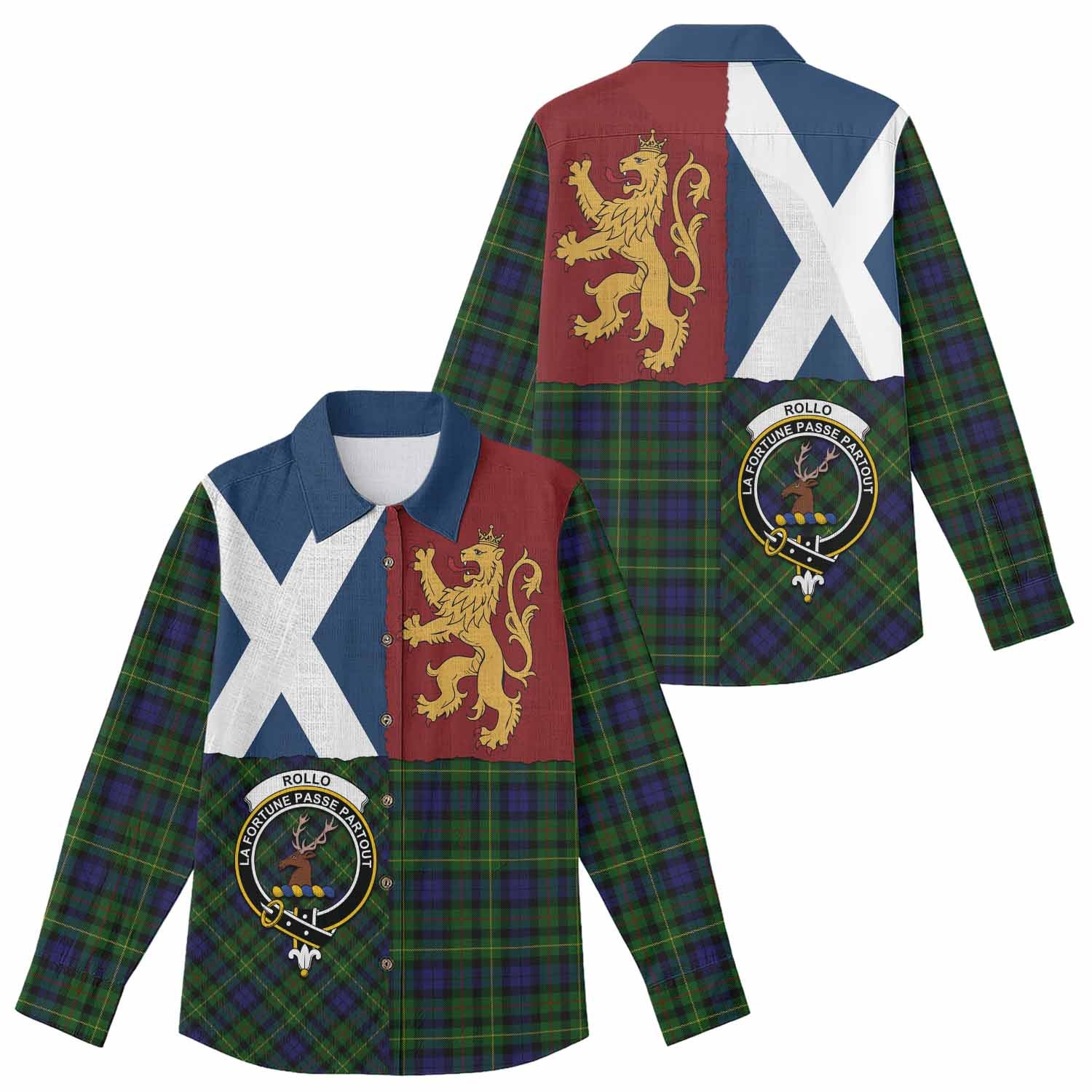 Rollo Crest Tartan Women Casual Shirt with Lion Rampant Saltire Style