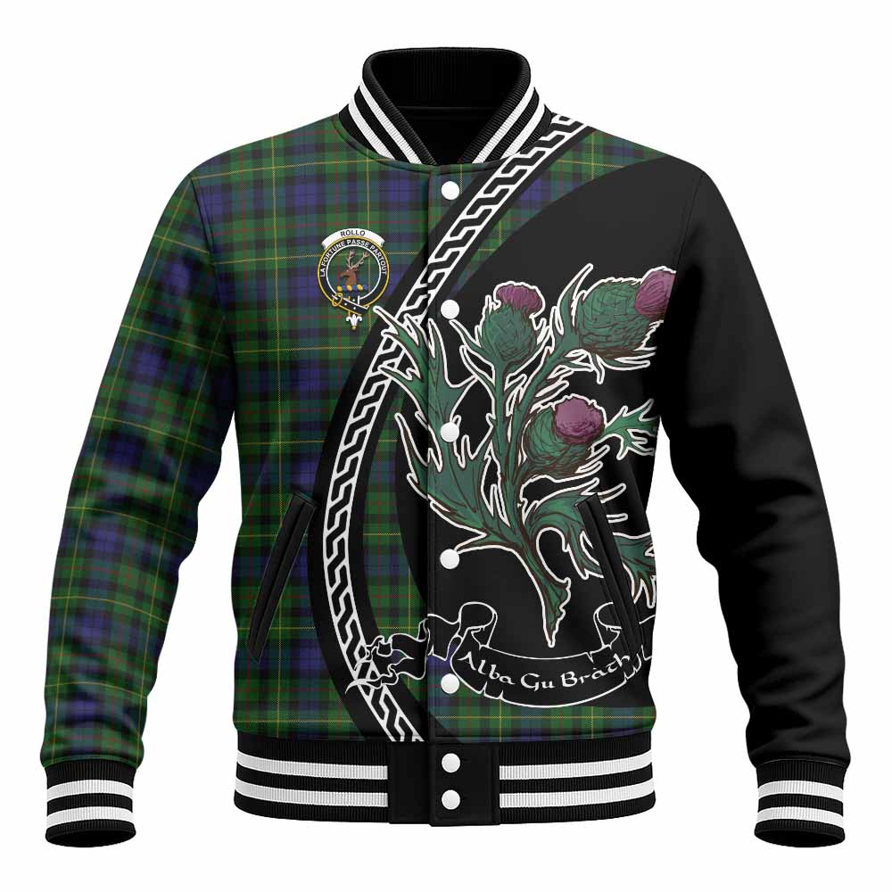 Rollo Family Crest Tartan Baseball Jacket Alba Thistle Inspired - Tartan Vibes Clothing