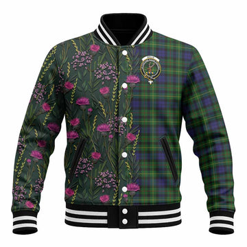 Rollo Family Crest Tartan Baseball Jacket Scottish Thistle Flower Pattern Half Style