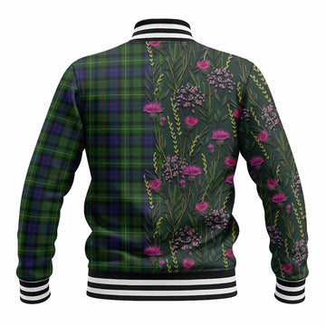 Rollo Family Crest Tartan Baseball Jacket Scottish Thistle Flower Pattern Half Style