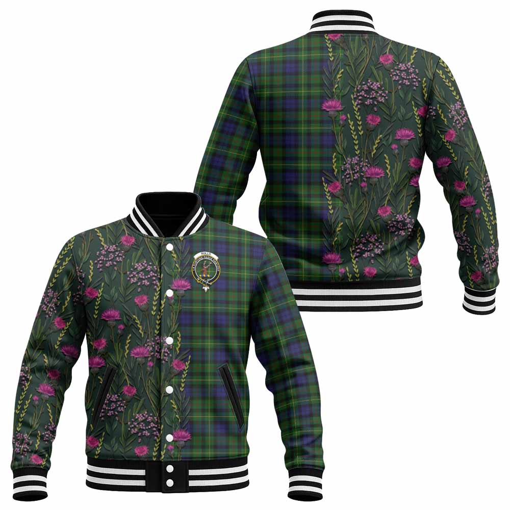 Rollo Family Crest Tartan Baseball Jacket Scottish Thistle Flower Pattern Half Style - Tartan Vibes Clothing