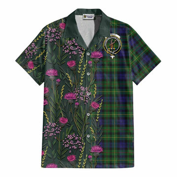 Rollo Family Crest Tartan Cotton Hawaiian Shirt Scottish Thistle Flower Pattern Half Style