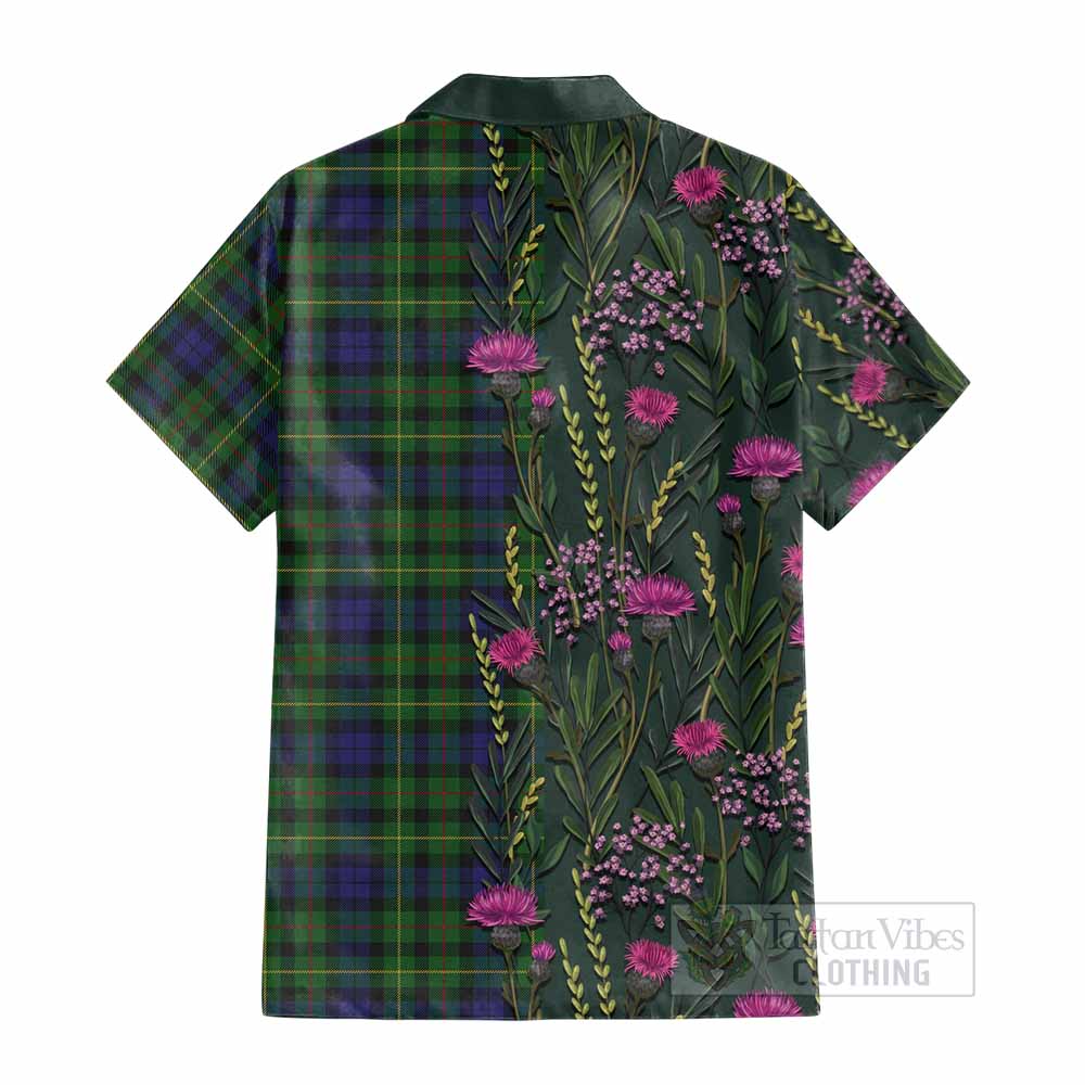 Rollo Family Crest Tartan Cotton Hawaiian Shirt Scottish Thistle Flower Pattern Half Style - Tartan Vibes Clothing
