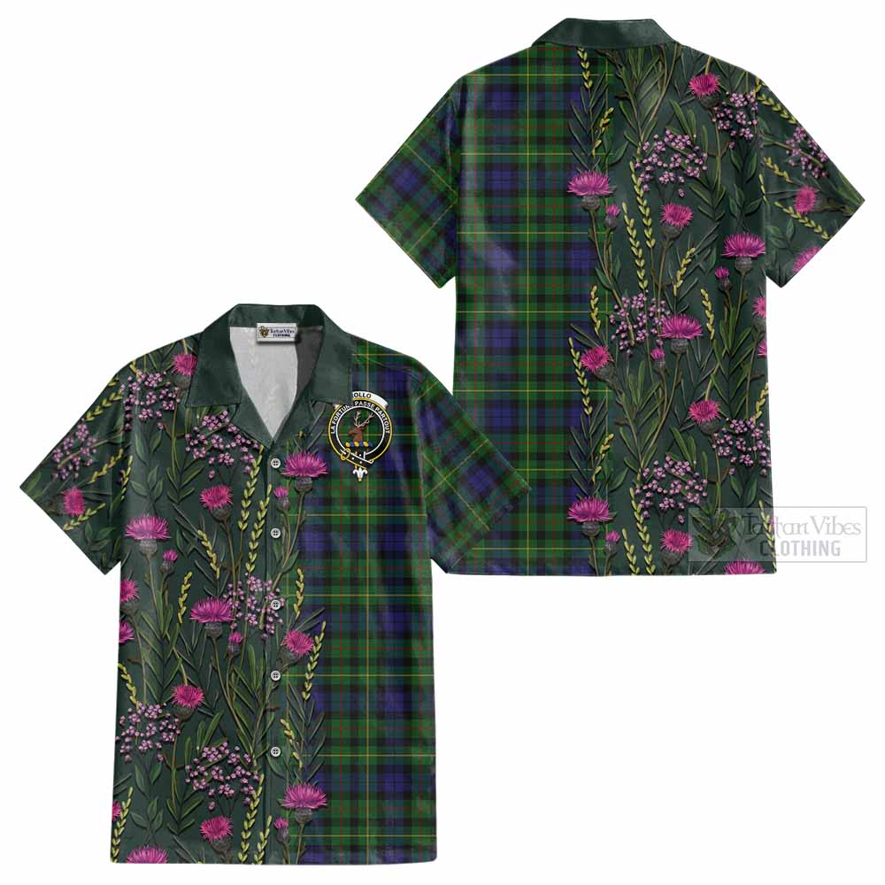 Rollo Family Crest Tartan Cotton Hawaiian Shirt Scottish Thistle Flower Pattern Half Style - Tartan Vibes Clothing