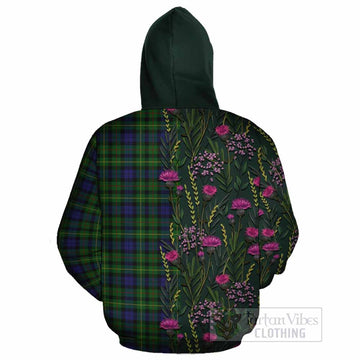 Rollo Family Crest Tartan Cotton Hoodie Scottish Thistle Flower Pattern Half Style
