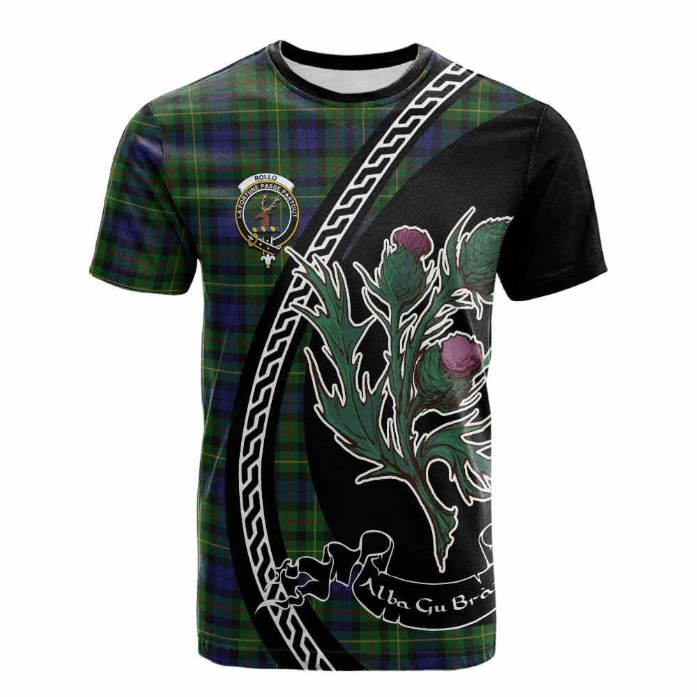 Rollo Family Crest Tartan Cotton T-shirt Alba Thistle Inspired - Tartan Vibes Clothing