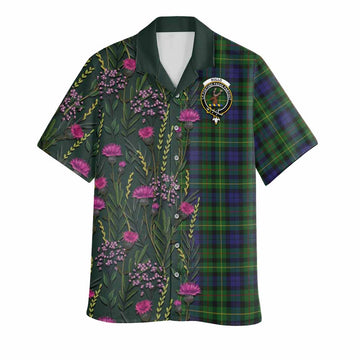Rollo Family Crest Tartan Hawaiian Shirt Scottish Thistle Flower Pattern Half Style - Tartan Vibes Clothing