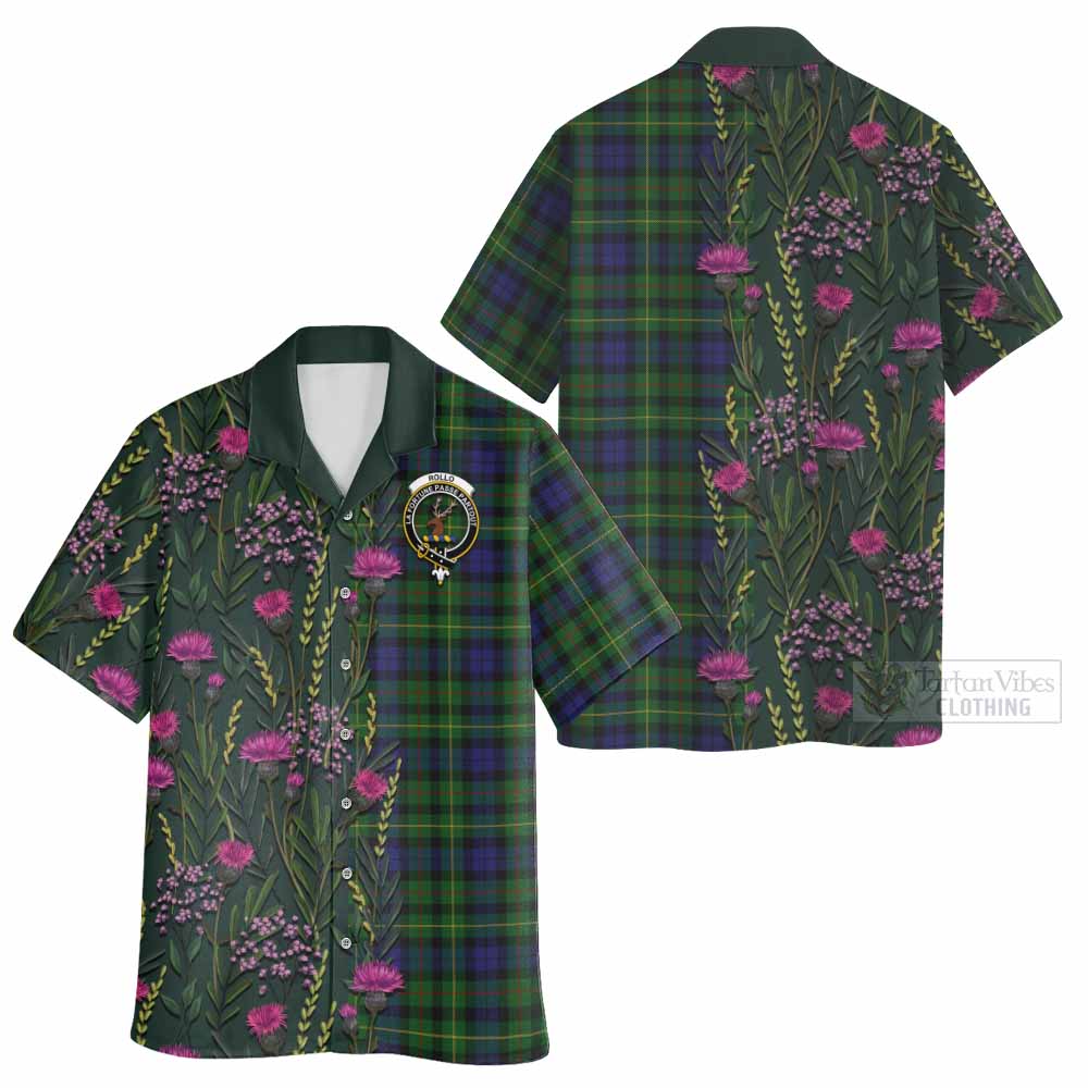 Rollo Family Crest Tartan Hawaiian Shirt Scottish Thistle Flower Pattern Half Style - Tartan Vibes Clothing