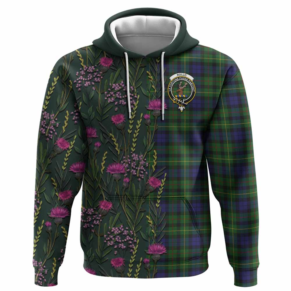 Rollo Family Crest Tartan Hoodie Scottish Thistle Flower Pattern Half Style - Tartan Vibes Clothing