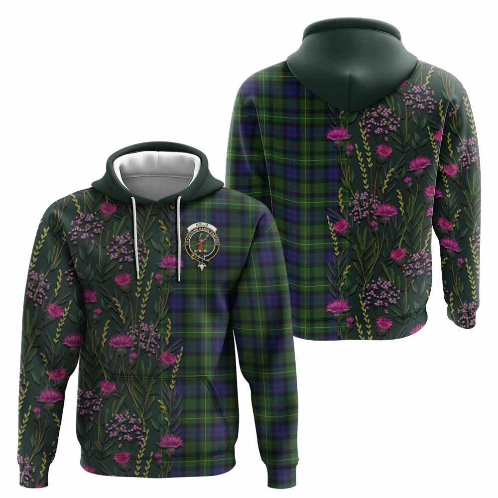 Rollo Family Crest Tartan Hoodie Scottish Thistle Flower Pattern Half Style - Tartan Vibes Clothing
