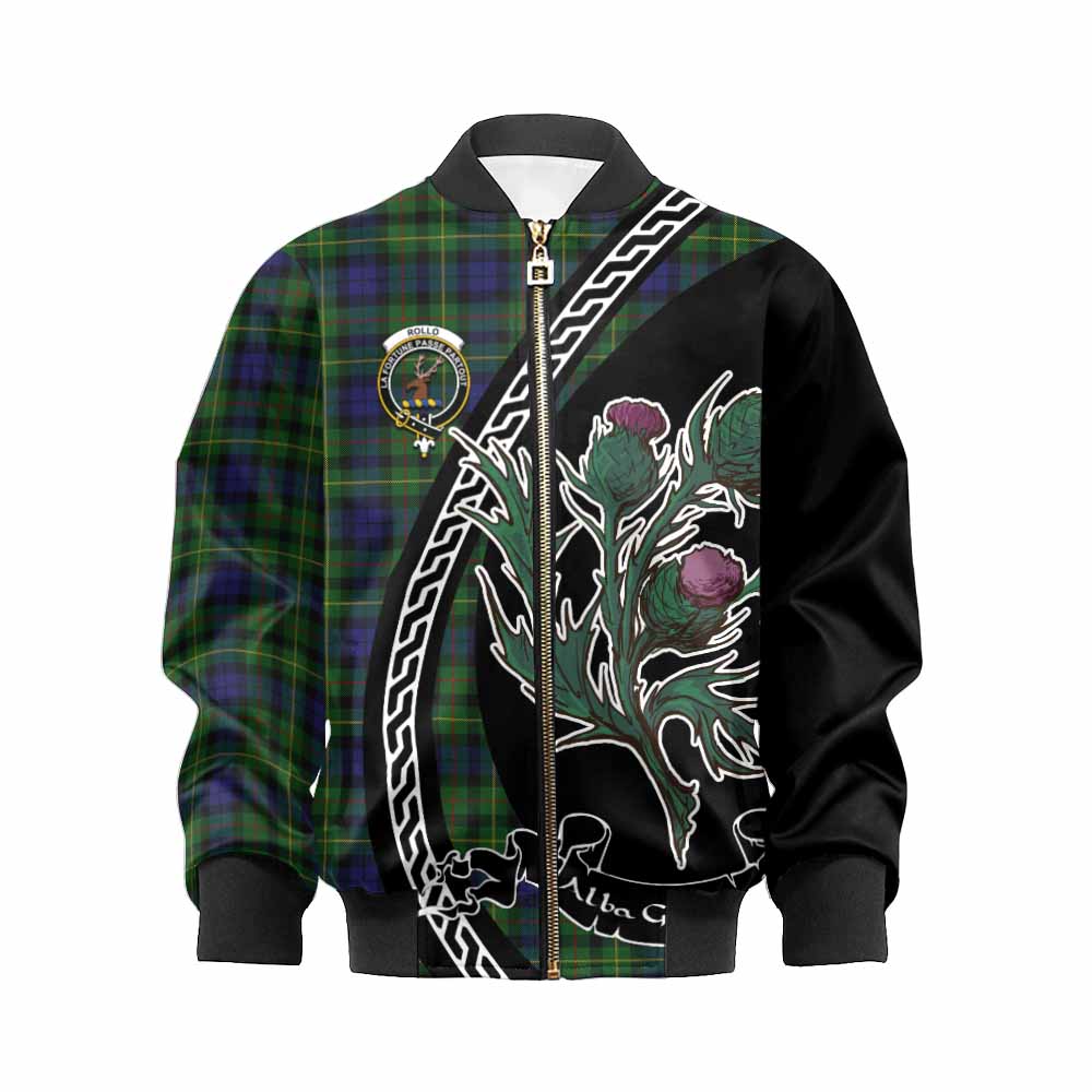 Rollo Family Crest Tartan Kid Bomber Jacket Alba Thistle Inspired - Tartan Vibes Clothing
