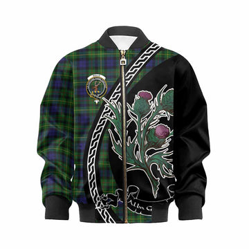 Rollo Family Crest Tartan Kid Bomber Jacket Alba Thistle Inspired