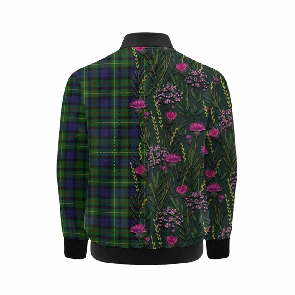 Rollo Family Crest Tartan Kid Bomber Jacket Scottish Thistle Flower Pattern Half Style - Tartan Vibes Clothing