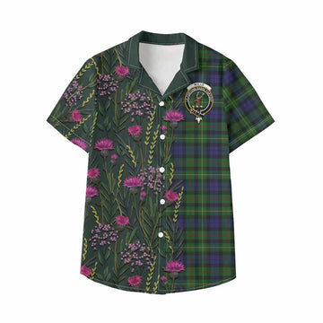 Rollo Family Crest Tartan Kid Hawaiian Shirt Scottish Thistle Flower Pattern Half Style - Tartan Vibes Clothing
