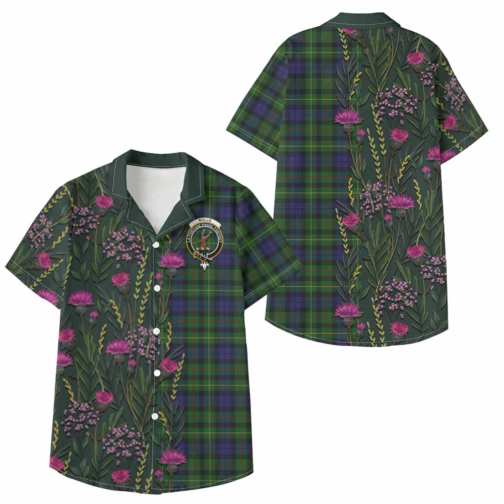 Rollo Family Crest Tartan Kid Hawaiian Shirt Scottish Thistle Flower Pattern Half Style - Tartan Vibes Clothing