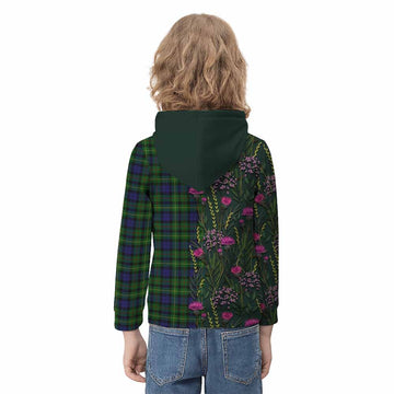 Rollo Family Crest Tartan Kid Hoodie Scottish Thistle Flower Pattern Half Style