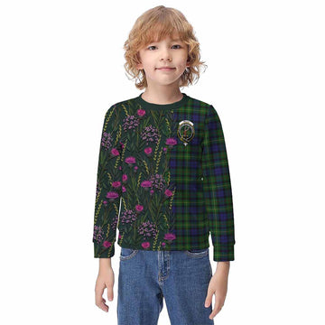 Rollo Family Crest Tartan Kid Knitted Sweatshirt Scottish Thistle Flower Pattern Half Style