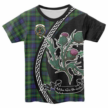 Rollo Family Crest Tartan Kid T-shirt Alba Thistle Inspired - Tartan Vibes Clothing