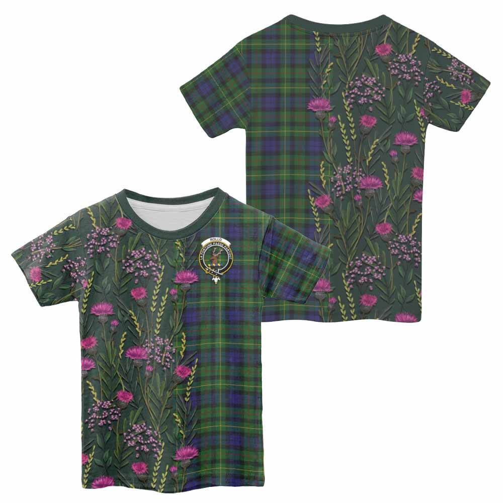 Rollo Family Crest Tartan Kid T-shirt Scottish Thistle Flower Pattern Half Style - Tartan Vibes Clothing