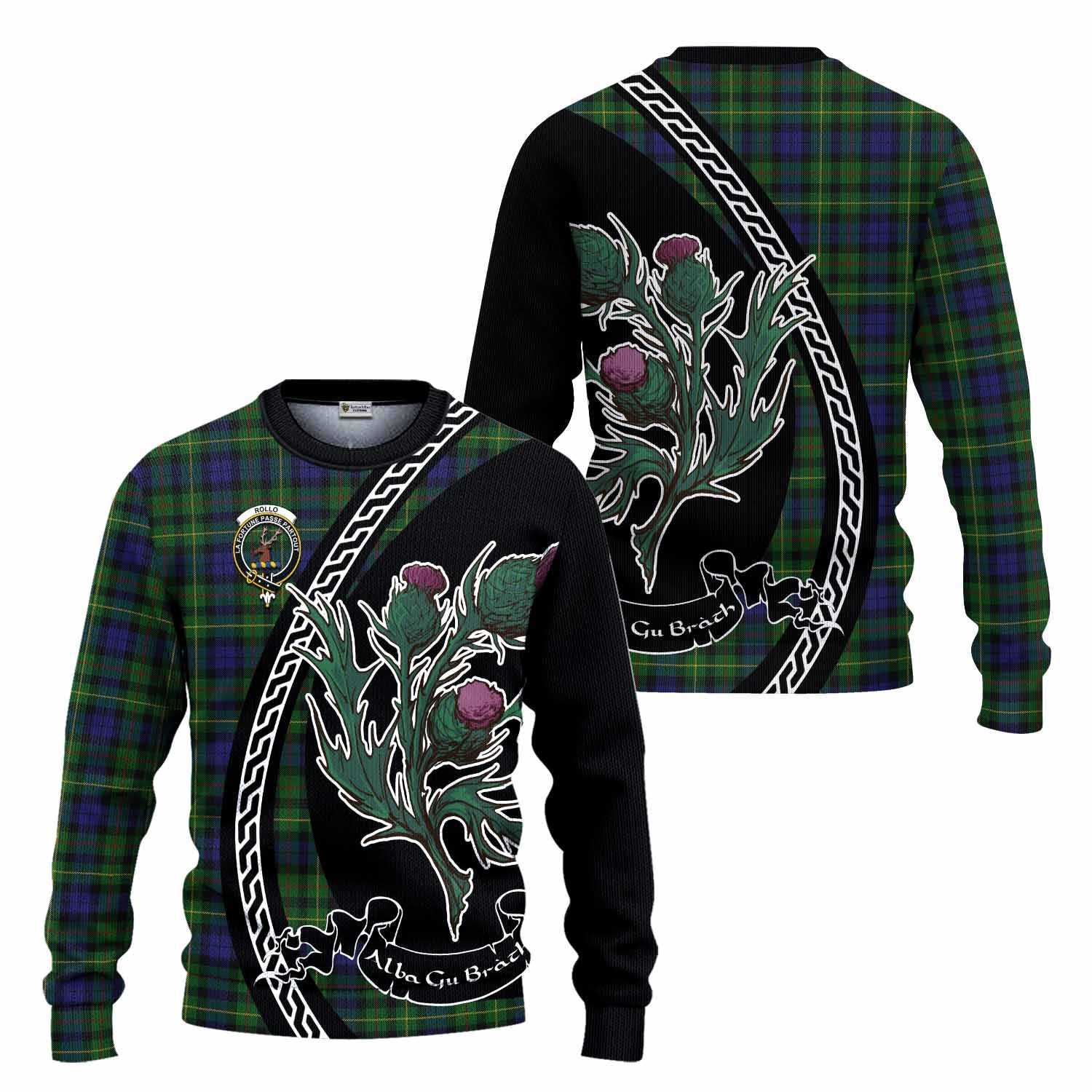 Rollo Family Crest Tartan Knitted Sweater Alba Thistle Inspired - Tartan Vibes Clothing