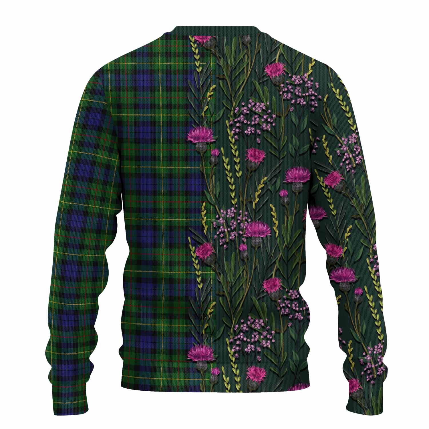 Rollo Family Crest Tartan Knitted Sweater Scottish Thistle Flower Pattern Half Style - Tartan Vibes Clothing