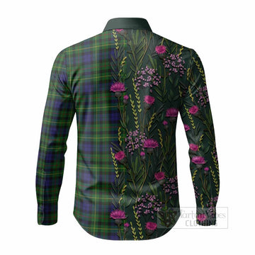 Rollo Family Crest Tartan Long Sleeve Button Shirts Scottish Thistle Flower Pattern Half Style