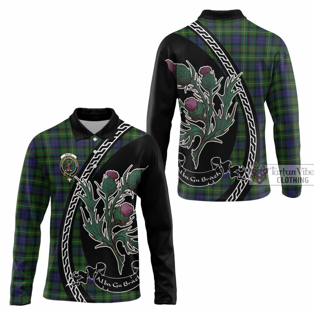 Rollo Family Crest Tartan Long Sleeve Polo Shirt Alba Thistle Inspired - Tartan Vibes Clothing