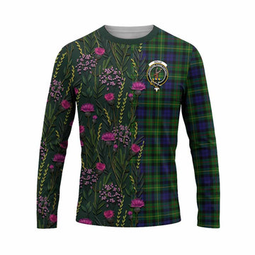 Rollo Family Crest Tartan Long Sleeve T-Shirt Scottish Thistle Flower Pattern Half Style
