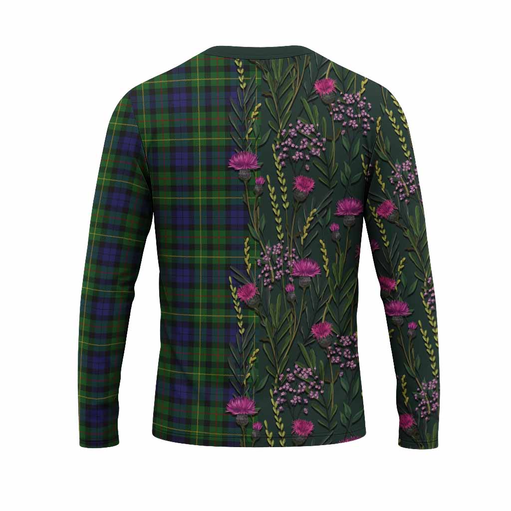 Rollo Family Crest Tartan Long Sleeve T-Shirt Scottish Thistle Flower Pattern Half Style - Tartan Vibes Clothing