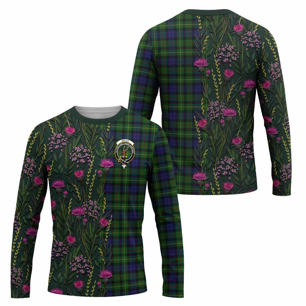 Rollo Family Crest Tartan Long Sleeve T-Shirt Scottish Thistle Flower Pattern Half Style - Tartan Vibes Clothing