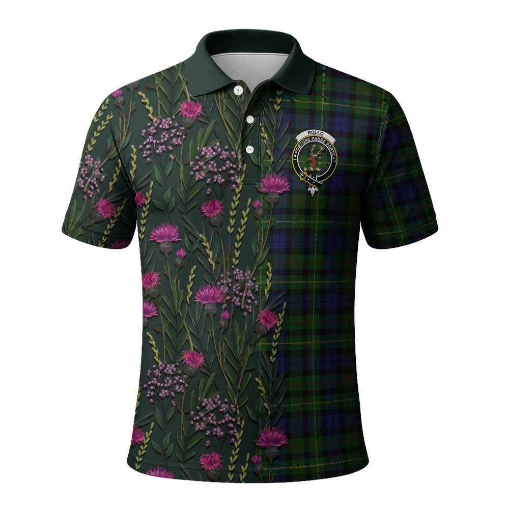 Rollo Family Crest Tartan Polo Shirt Scottish Thistle Flower Pattern Half Style - Tartan Vibes Clothing