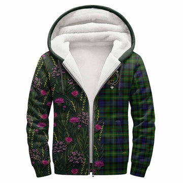 Rollo Family Crest Tartan Sherpa Hoodie Scottish Thistle Flower Pattern Half Style