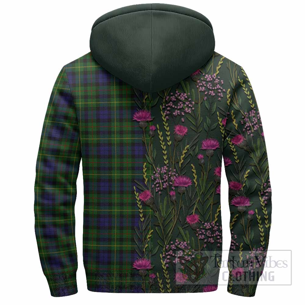 Rollo Family Crest Tartan Sherpa Hoodie Scottish Thistle Flower Pattern Half Style - Tartan Vibes Clothing