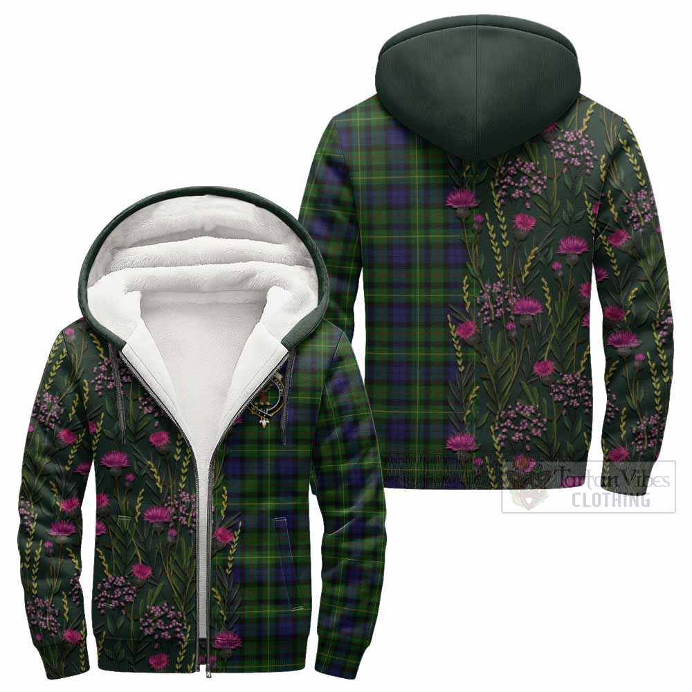 Rollo Family Crest Tartan Sherpa Hoodie Scottish Thistle Flower Pattern Half Style - Tartan Vibes Clothing