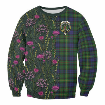 Rollo Family Crest Tartan Sweatshirt Scottish Thistle Flower Pattern Half Style